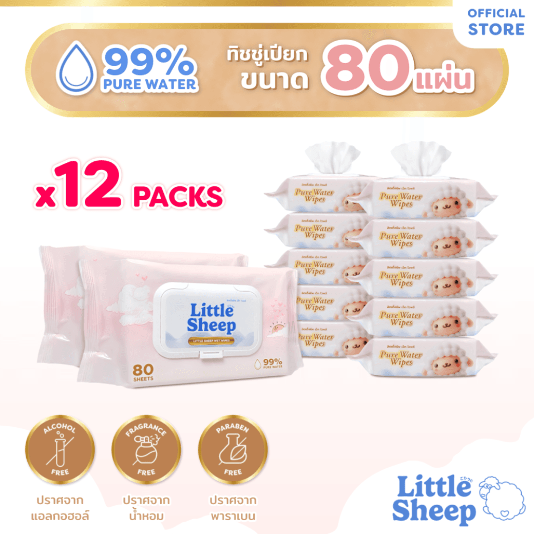 Pure Water Wipes ขนาด 80 แผ่น x12 แพ็ก