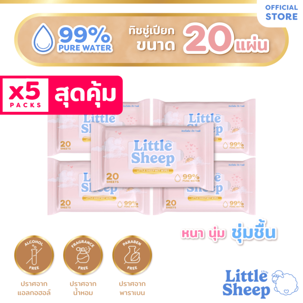 Pure Water Wipes ขนาด 20 แผ่น x5 แพ็ก