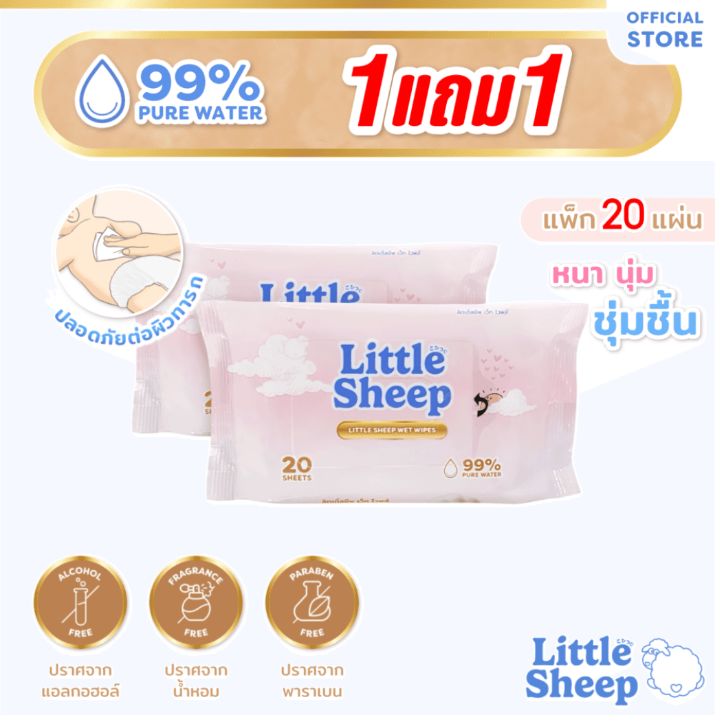 [1 แถม 1] Pure Water Wipes ขนาด 20 แผ่น